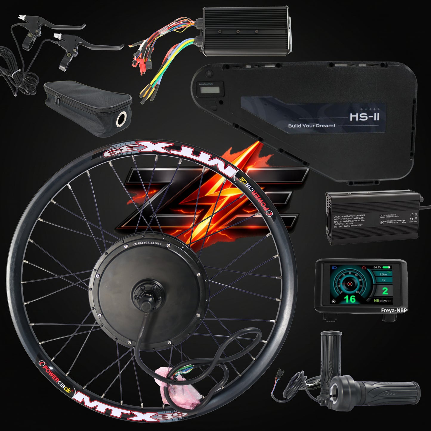 Zyvolt 3000W Rear Wheel Conversion Kit With 72V 20Ah Triangle Lithium-ion Battery
