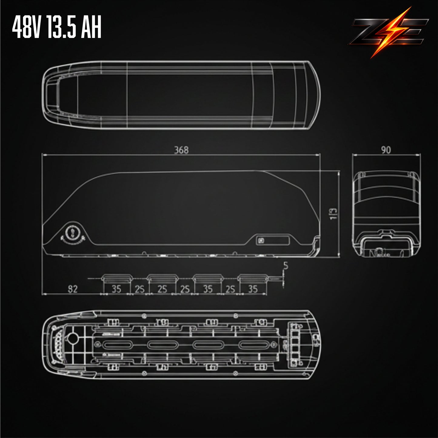 Zyvolt 48V 13.5Ah Lithium-Ion Down-Tube E-bike Battery