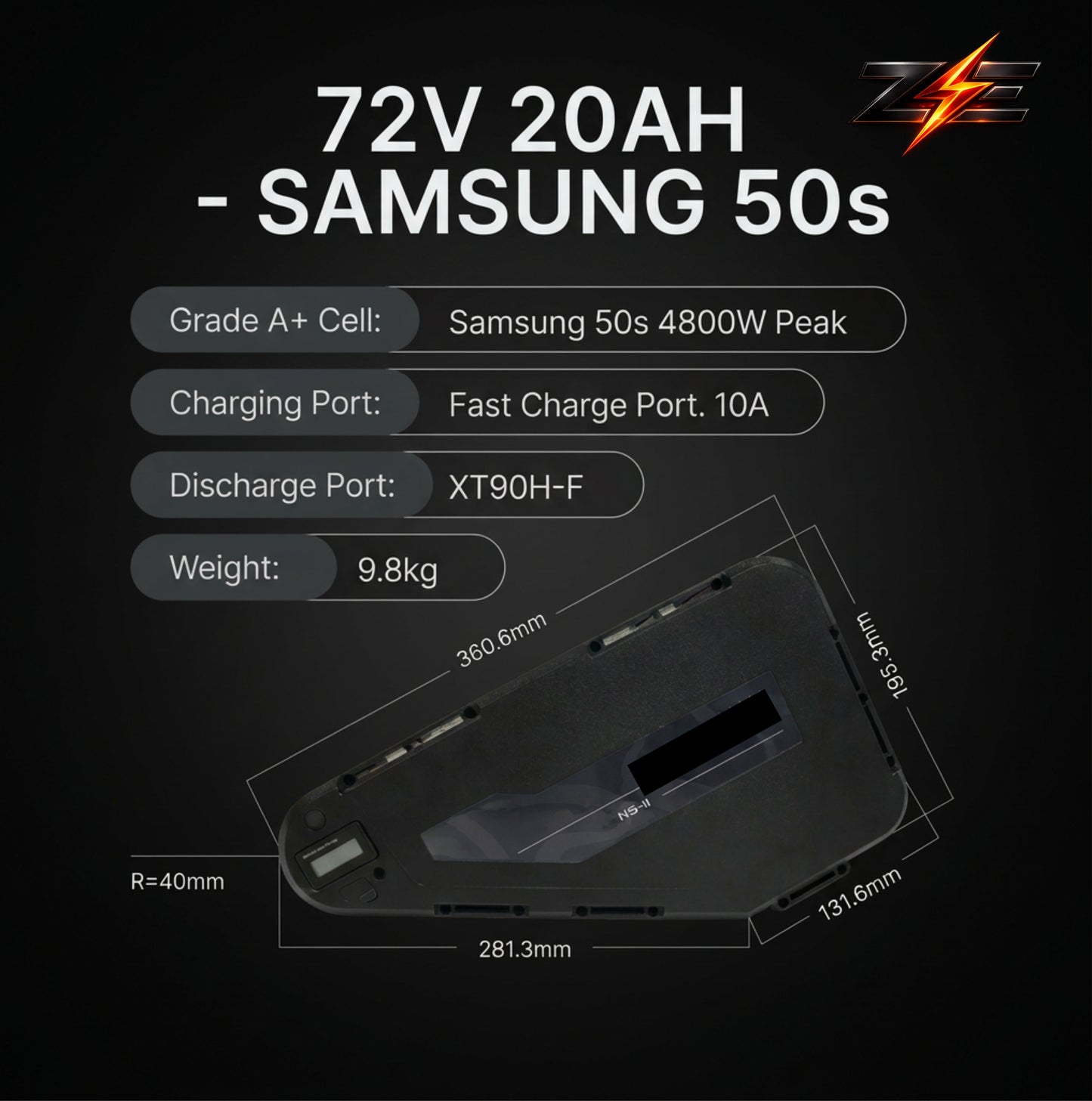 Zyvolt 72V 20Ah Lithium-Ion Triangle Hard-Case E-bike Battery